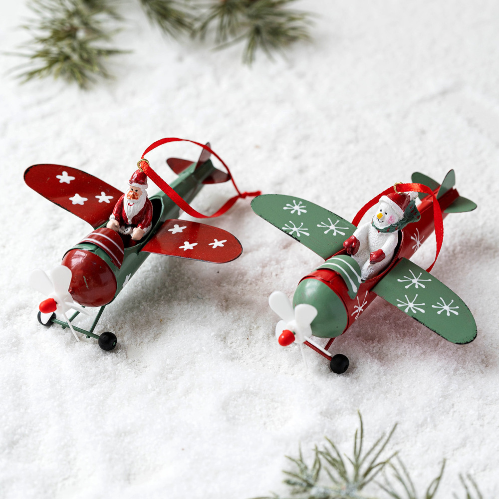 Cross-border new Christmas decorations iron small airplane Santa Claus snowman elk pendant Christmas tree decoration