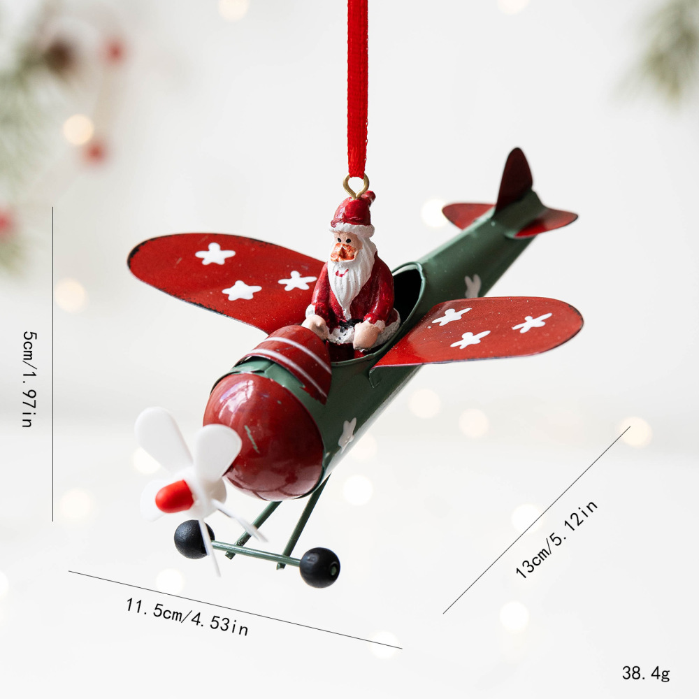 Cross-border new Christmas decorations iron small airplane Santa Claus snowman elk pendant Christmas tree decoration