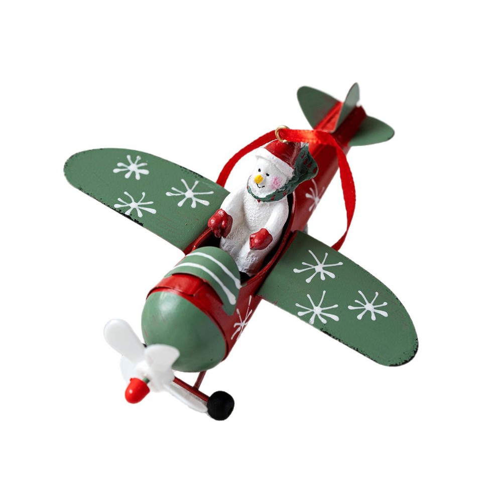 Cross-border new Christmas decorations iron small airplane Santa Claus snowman elk pendant Christmas tree decoration