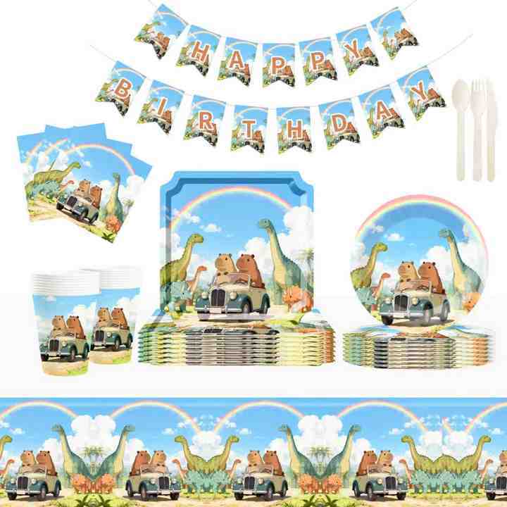 DAMAI Dinosaur Paper Plates Disposable Dinosaur Party Decorations Plate Supplies Favor Birthday Party Tableware Set Serves 8