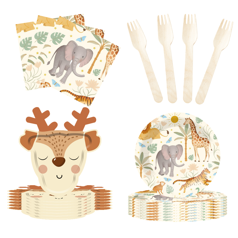 DAMAI New Design Party Supply Kits Animal Theme Disposable Party Paper Plates Cups Napkins Tableware Sets for Kid Party