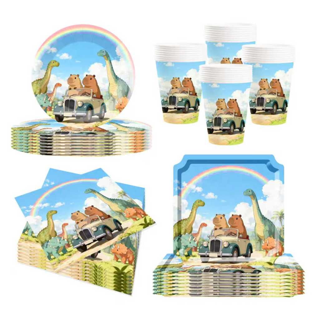 DAMAI Dinosaur Paper Plates Disposable Dinosaur Party Decorations Plate Supplies Favor Birthday Party Tableware Set Serves 8