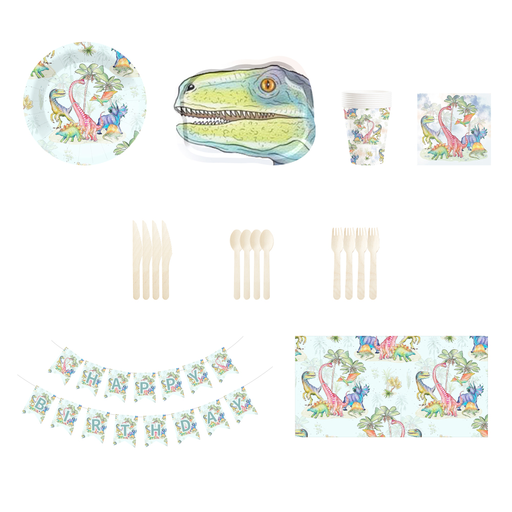 DAMAI New Design Party Supply Kits Animal Theme Dinosaur Shape Disposable Party Paper Plates Tableware Sets for Kid Party