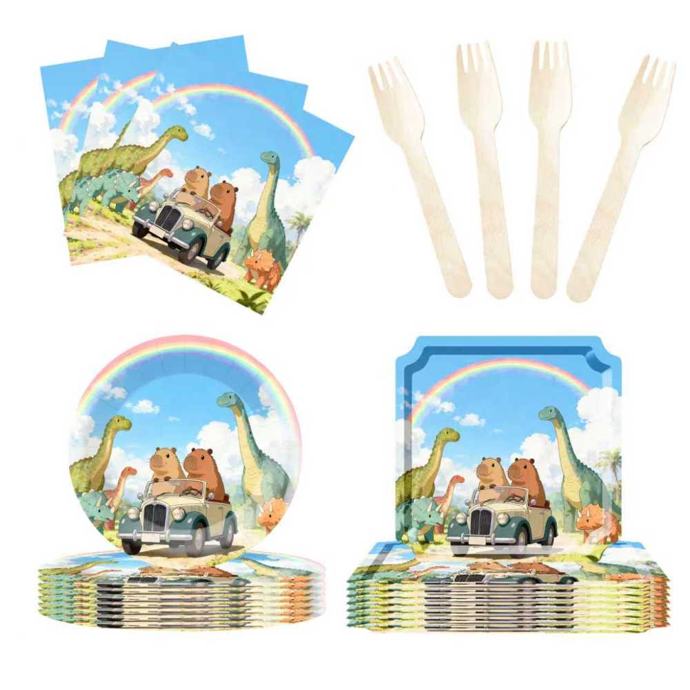 DAMAI Dinosaur Paper Plates Disposable Dinosaur Party Decorations Plate Supplies Favor Birthday Party Tableware Set Serves 8