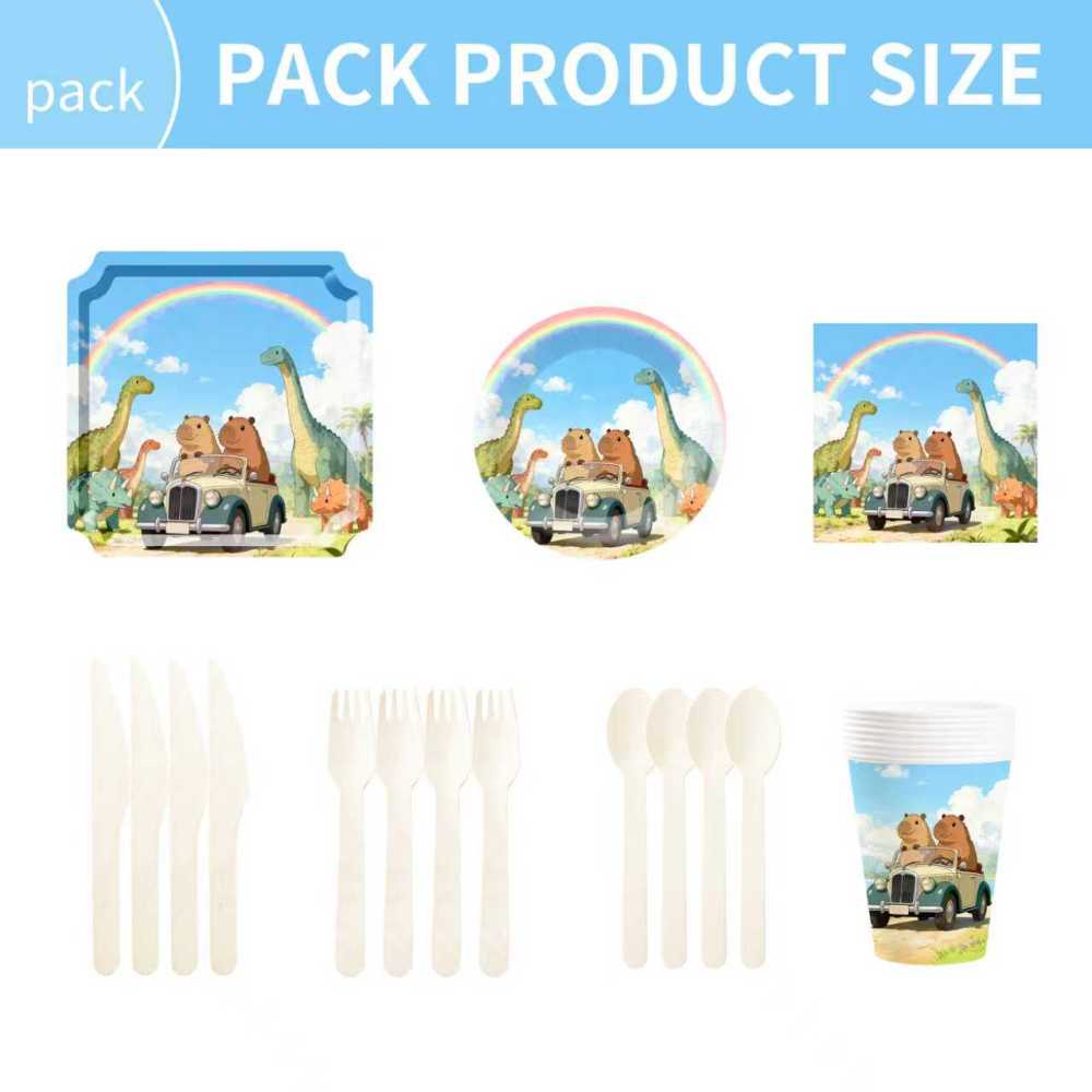 DAMAI Dinosaur Paper Plates Disposable Dinosaur Party Decorations Plate Supplies Favor Birthday Party Tableware Set Serves 8