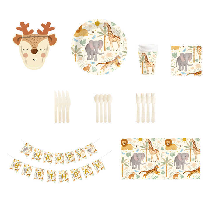 DAMAI New Design Party Supply Kits Animal Theme Disposable Party Paper Plates Cups Napkins Tableware Sets for Kid Party