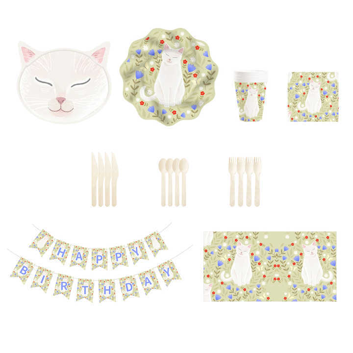 DAMAI New Design Party Supply Kits Animal Theme Cat Shape Disposable Party Paper Plates Tableware Sets for Kid Party
