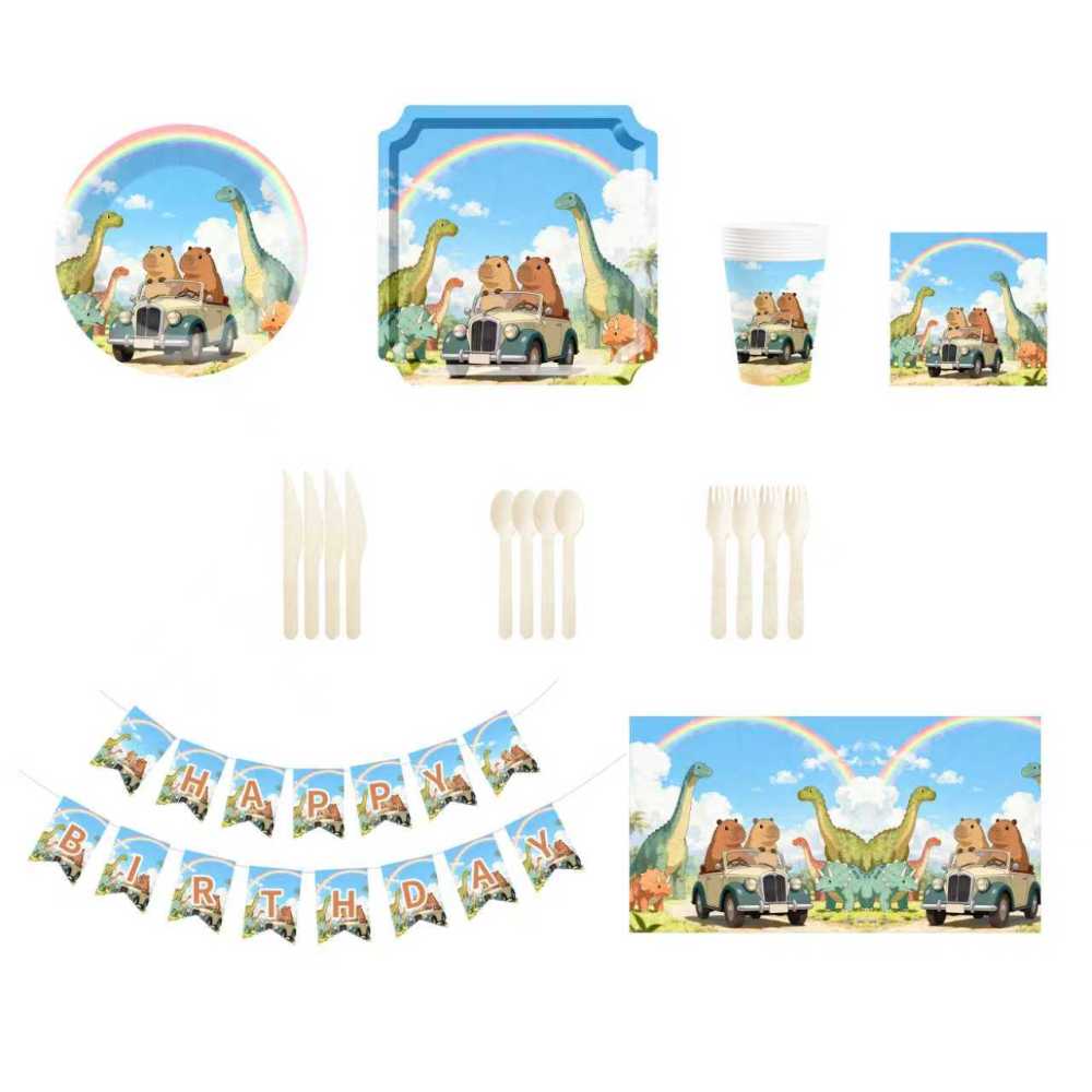 DAMAI Dinosaur Paper Plates Disposable Dinosaur Party Decorations Plate Supplies Favor Birthday Party Tableware Set Serves 8