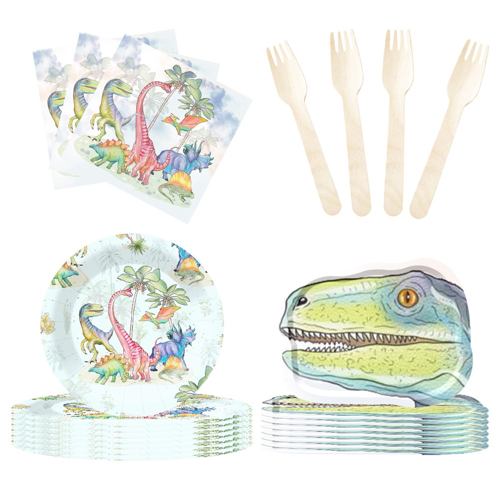 DAMAI New Design Party Supply Kits Animal Theme Dinosaur Shape Disposable Party Paper Plates Tableware Sets for Kid Party