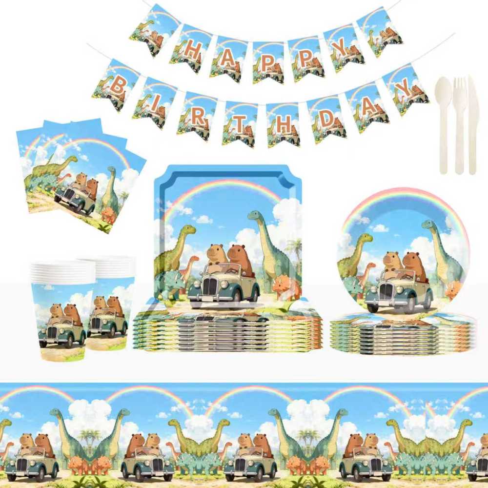 DAMAI Dinosaur Paper Plates Disposable Dinosaur Party Decorations Plate Supplies Favor Birthday Party Tableware Set Serves 8