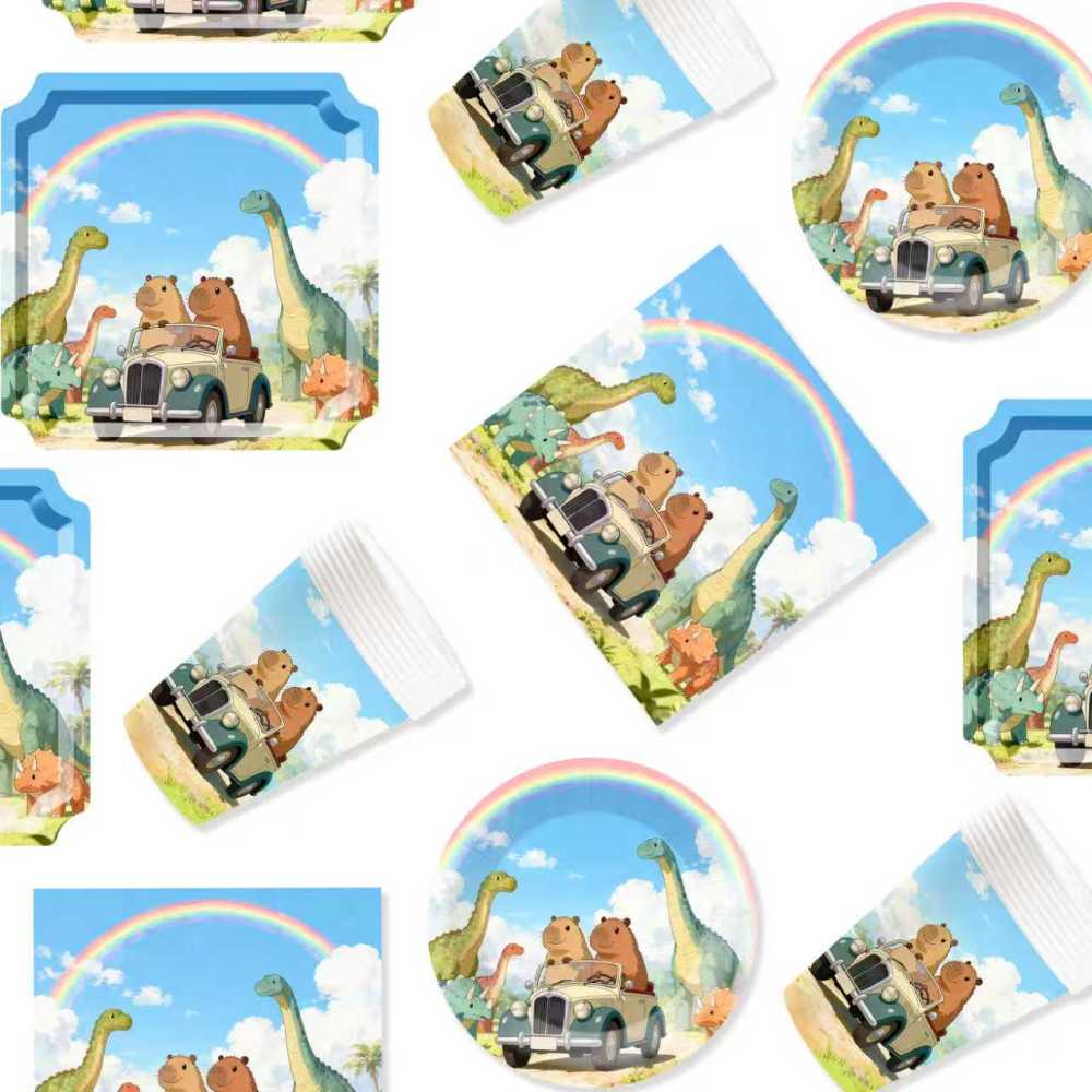DAMAI Dinosaur Paper Plates Disposable Dinosaur Party Decorations Plate Supplies Favor Birthday Party Tableware Set Serves 8