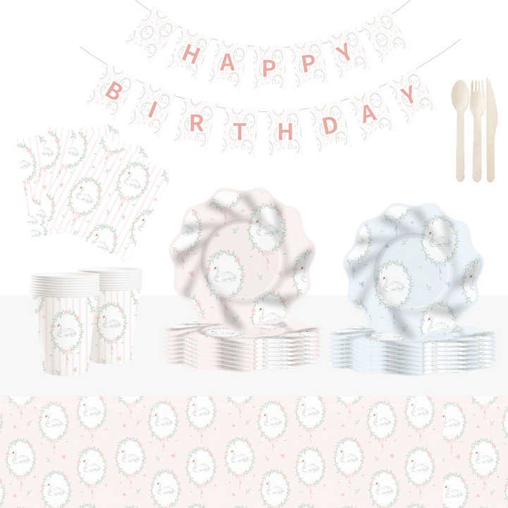 DAMAI Cute Animal Theme Tableware for Children Birthday Party Decorations Goose Pattern Paper Plate Napkin Cup for Wedding Party