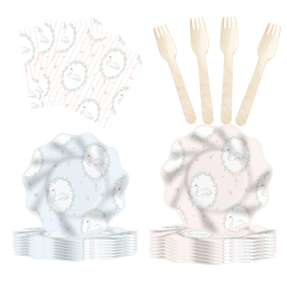 DAMAI Cute Animal Theme Tableware for Children Birthday Party Decorations Goose Pattern Paper Plate Napkin Cup for Wedding Party