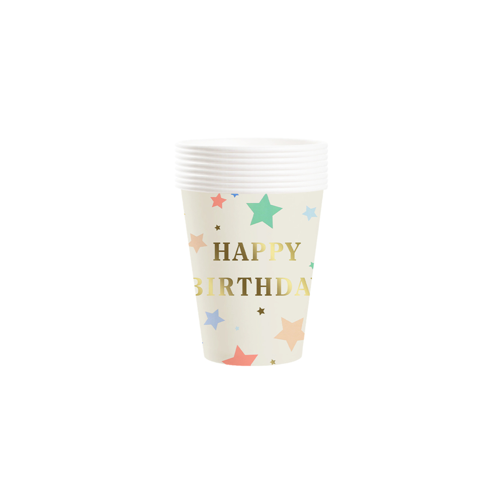 DAMAI Happy Birthday Tableware Set with Gold Stamping Disposable Paper Plates Napkins Cups with Star Party Kits for Kid Party