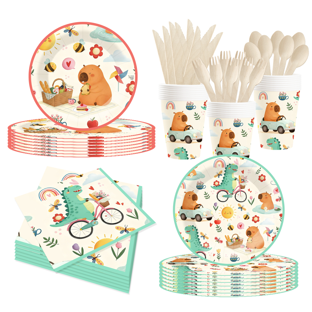 DAMAI Dinosaur Paper Plates Disposable Dinosaur Party Decorations Plate Supplies Favor Birthday Party Tableware Set Serves 8