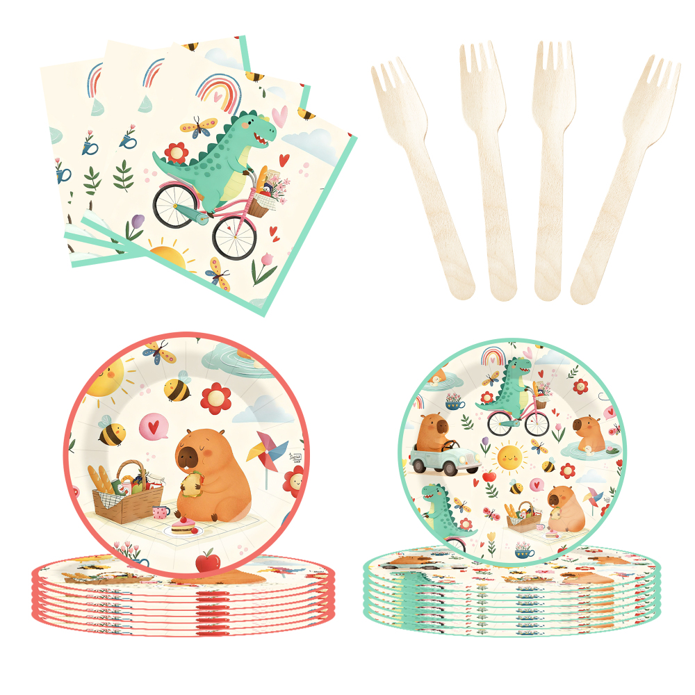 DAMAI Dinosaur Paper Plates Disposable Dinosaur Party Decorations Plate Supplies Favor Birthday Party Tableware Set Serves 8
