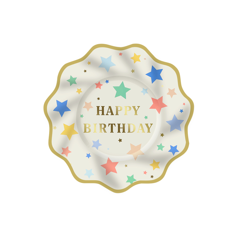 DAMAI Happy Birthday Tableware Set with Gold Stamping Disposable Paper Plates Napkins Cups with Star Party Kits for Kid Party