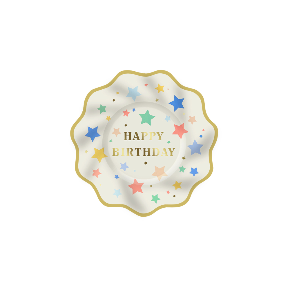 DAMAI Happy Birthday Tableware Set with Gold Stamping Disposable Paper Plates Napkins Cups with Star Party Kits for Kid Party