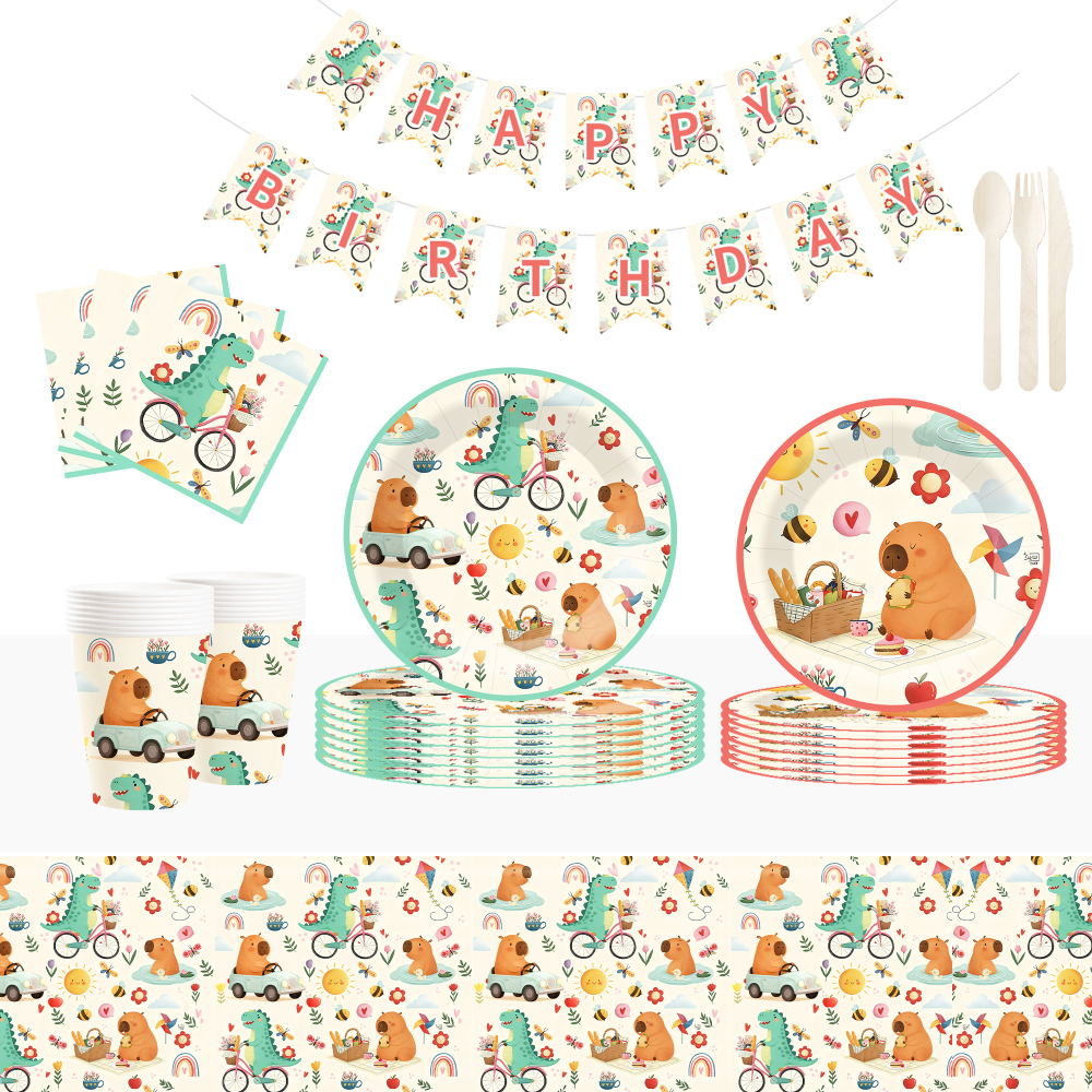 DAMAI Dinosaur Paper Plates Disposable Dinosaur Party Decorations Plate Supplies Favor Birthday Party Tableware Set Serves 8