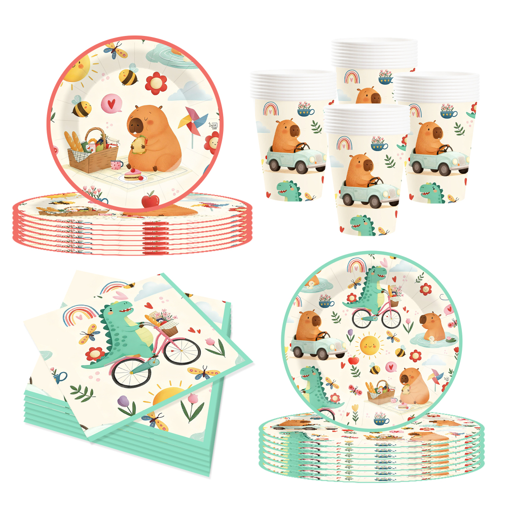 DAMAI Dinosaur Paper Plates Disposable Dinosaur Party Decorations Plate Supplies Favor Birthday Party Tableware Set Serves 8
