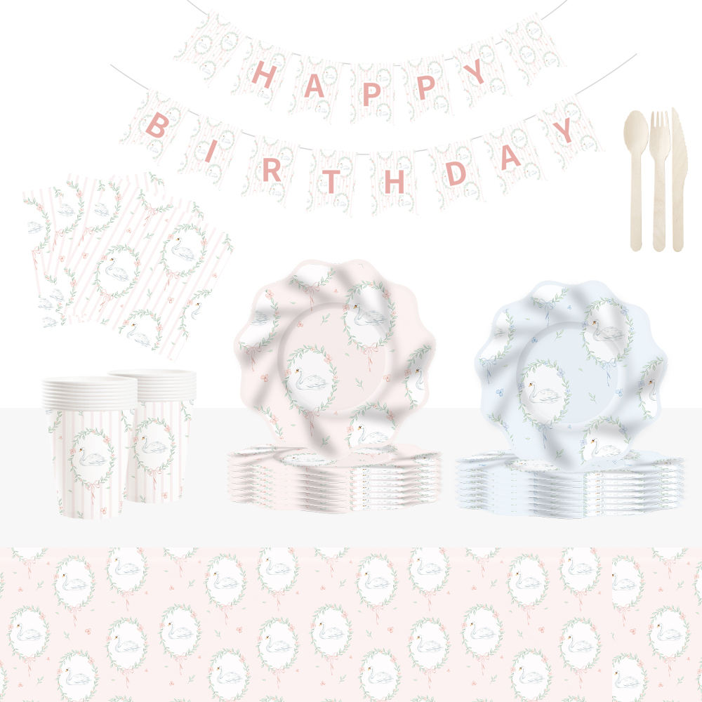 DAMAI Cute Animal Theme Tableware for Children Birthday Party Decorations Goose Pattern Paper Plate Napkin Cup for Wedding Party