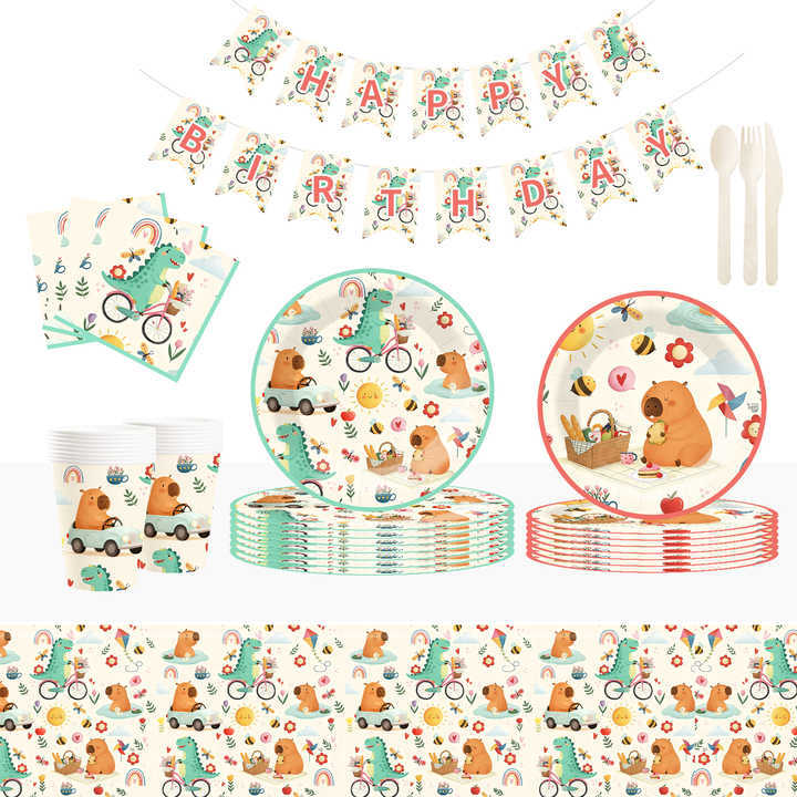 DAMAI Dinosaur Paper Plates Disposable Dinosaur Party Decorations Plate Supplies Favor Birthday Party Tableware Set Serves 8