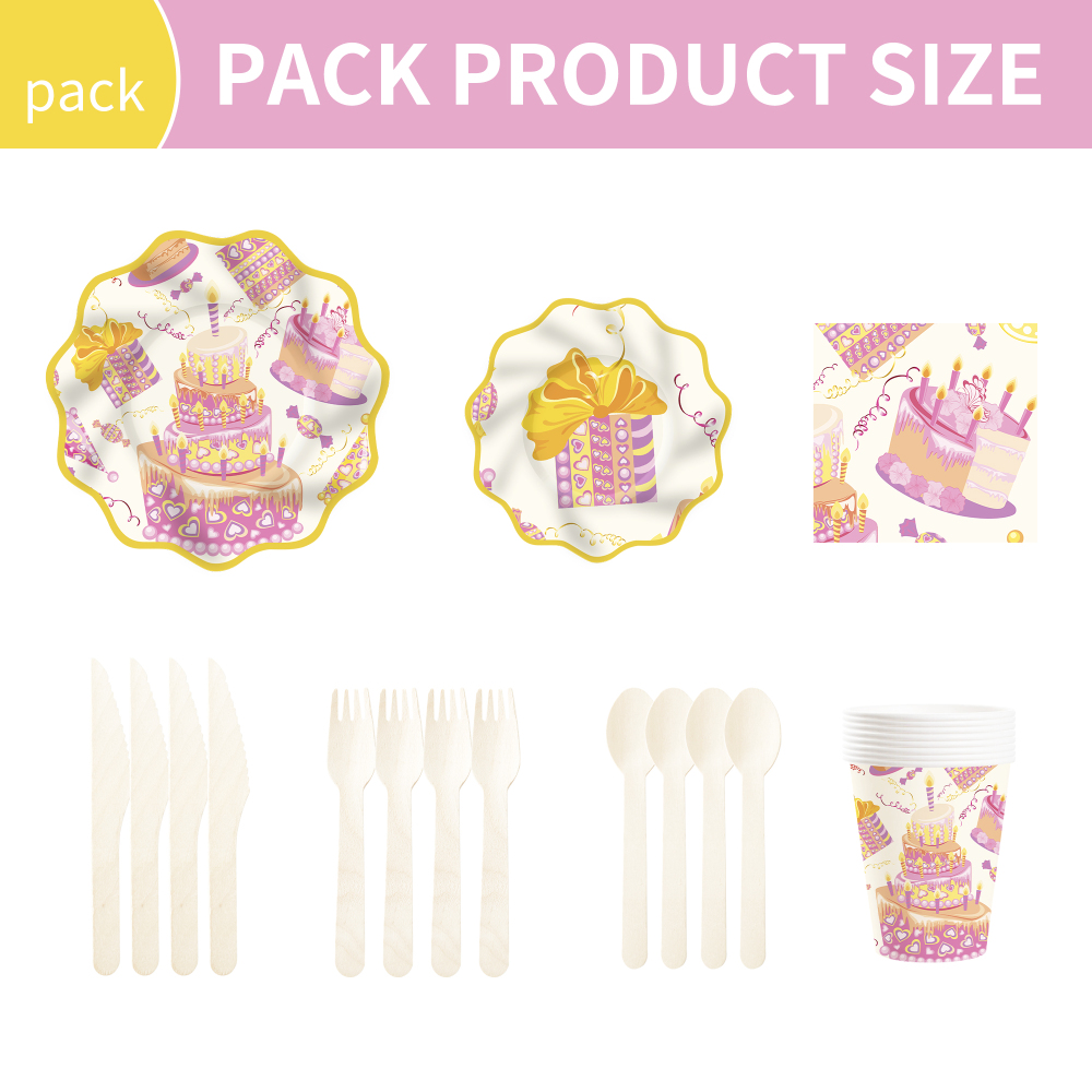 DAMAI New Customized Happy Birthday Theme Disposable Party Paper Plates Cups Napkin with Cake Tableware Set for Kid Party