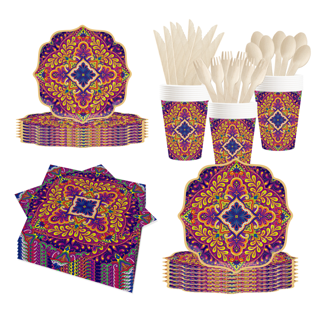 DAMAI New Customized Happy Birthday Theme Retro Disposable Party Paper Plates Cups Napkin Tableware Set