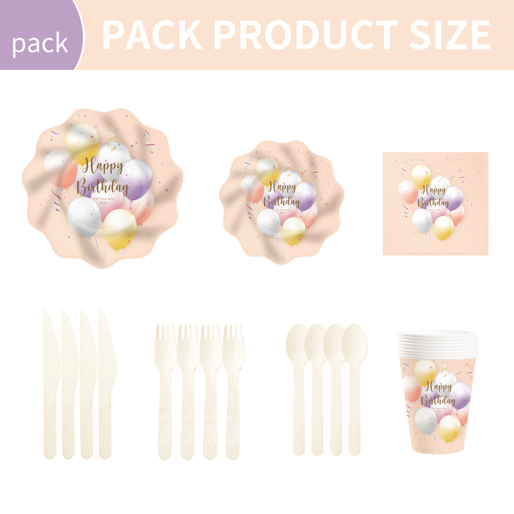 DAMAI Happy Birthday Theme Tableware for Children Birthday Party Decorations Balloon Pattern Paper Plate Napkin Cup for 8 Guests