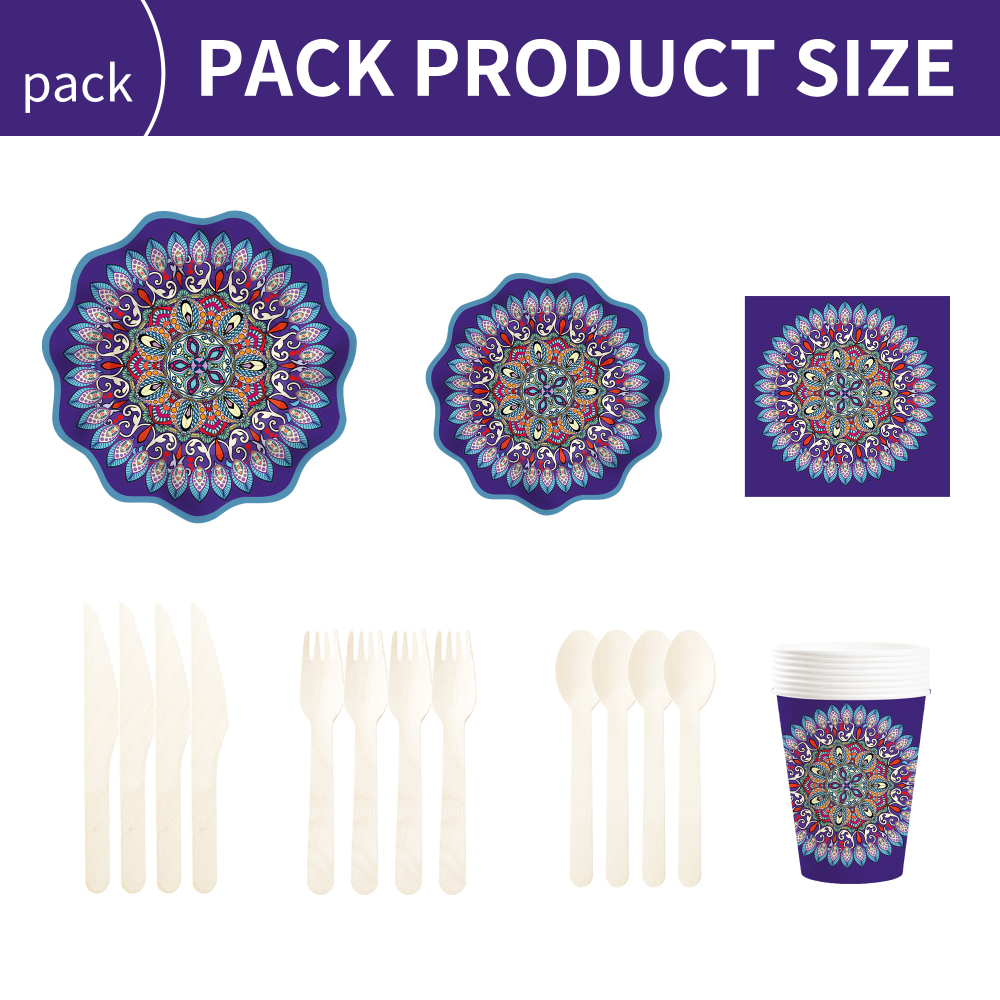 DAMAI New Design Tableware Set Ethnic Style Disposable Paper Plates Napkins Cups Dark Blue Party Kits