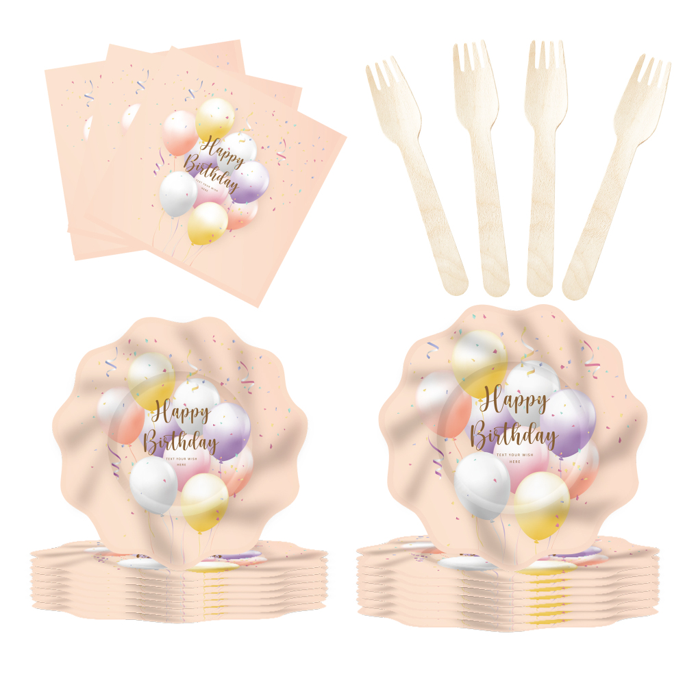 DAMAI Happy Birthday Theme Tableware for Children Birthday Party Decorations Balloon Pattern Paper Plate Napkin Cup for 8 Guests