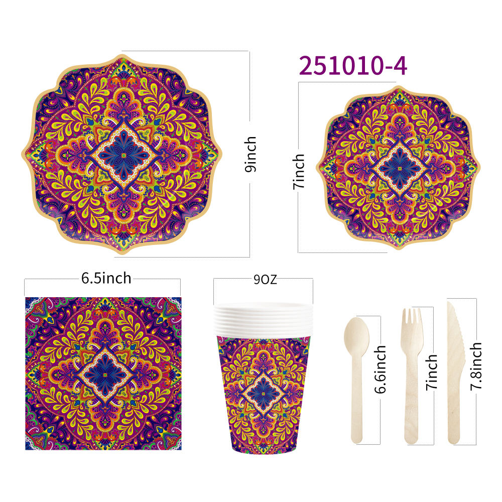 DAMAI New Customized Happy Birthday Theme Retro Disposable Party Paper Plates Cups Napkin Tableware Set