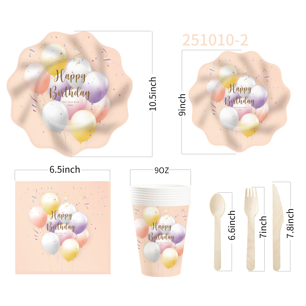 DAMAI Happy Birthday Theme Tableware for Children Birthday Party Decorations Balloon Pattern Paper Plate Napkin Cup for 8 Guests
