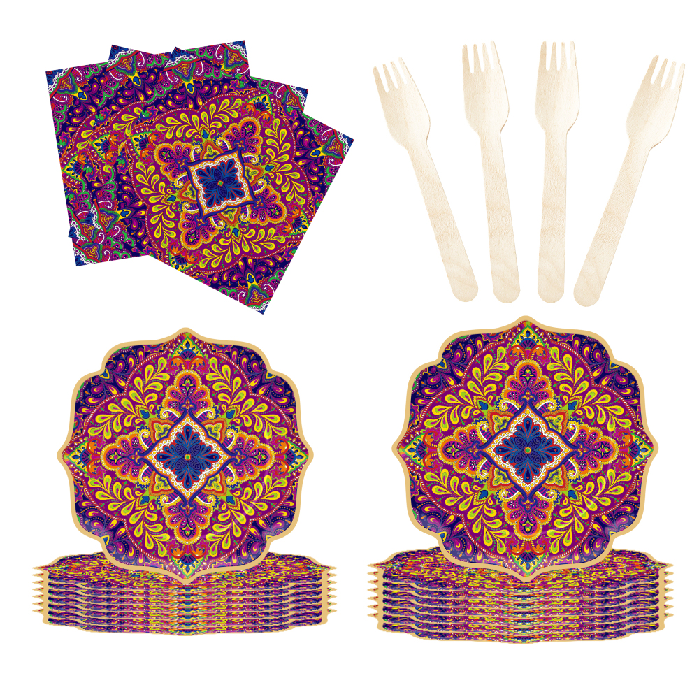 DAMAI New Customized Happy Birthday Theme Retro Disposable Party Paper Plates Cups Napkin Tableware Set