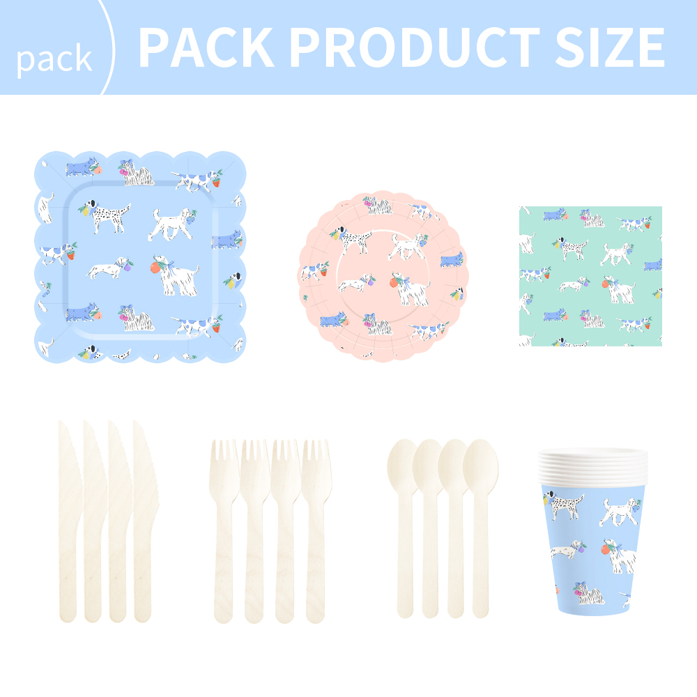 DAMAI New Styles Kids Theme Birthday Party Tableware Set Includes Disposable Dog Pattern Paper Plates Napkin Tableware Set