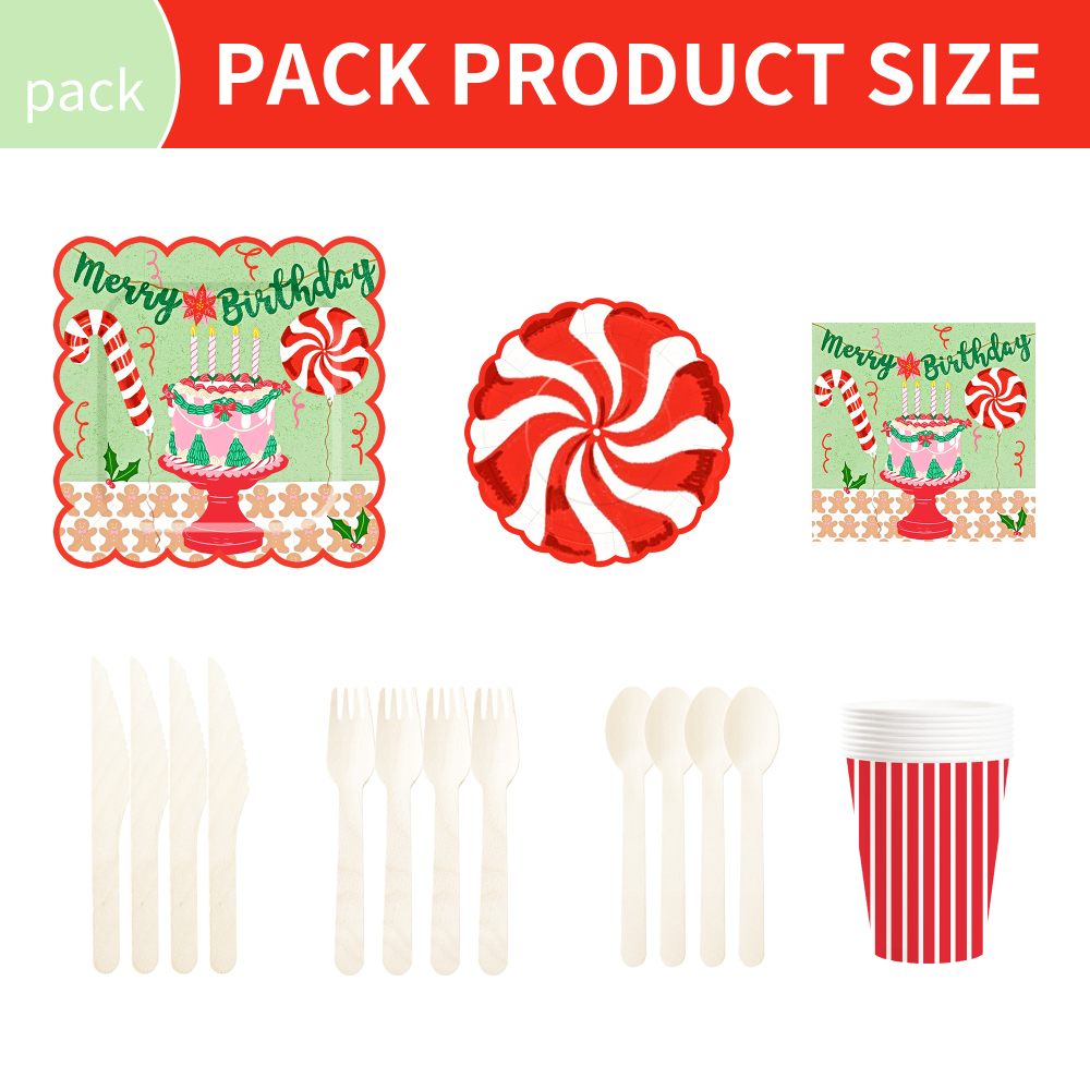 DAMAI Merry Birthday Theme Party Kits Round and Square Disposable Party Paper Plates Cups Napkin with Cake Tableware Set