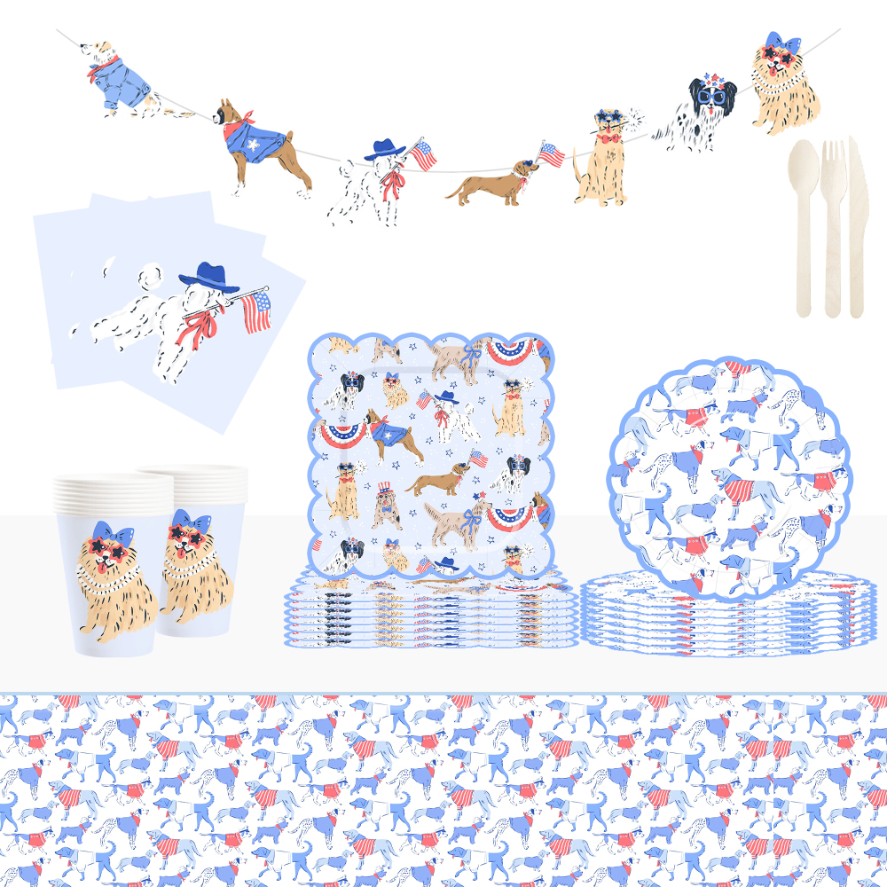 DAMAI Dog Plates and Napkins Party Supplies Dog Theme Party Decorations Blue Puppy Tableware Set Disposable Dinnerware Set