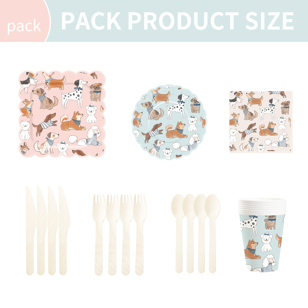 DAMAI Dog Party Set Party Tableware Children's Birthday Pets Including Paper Plates Napkins Tablecloths Cups for 8 Guests