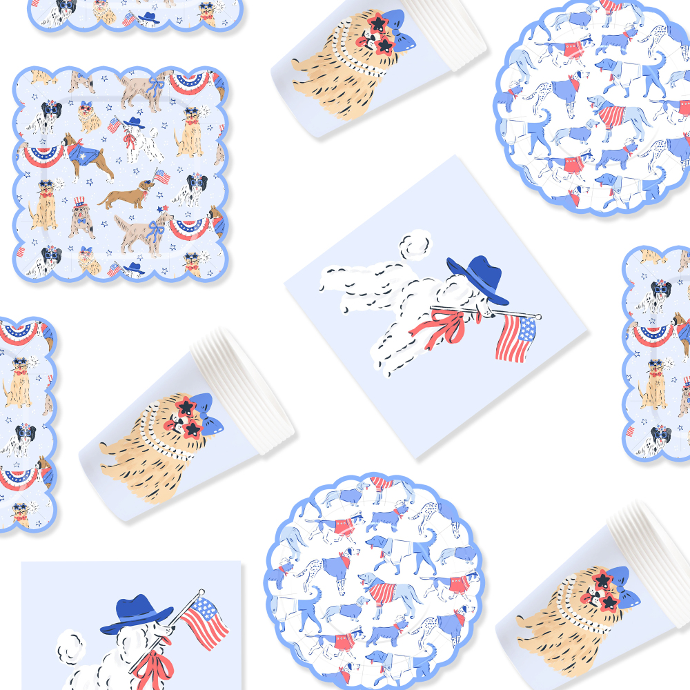 DAMAI Dog Plates and Napkins Party Supplies Dog Theme Party Decorations Blue Puppy Tableware Set Disposable Dinnerware Set