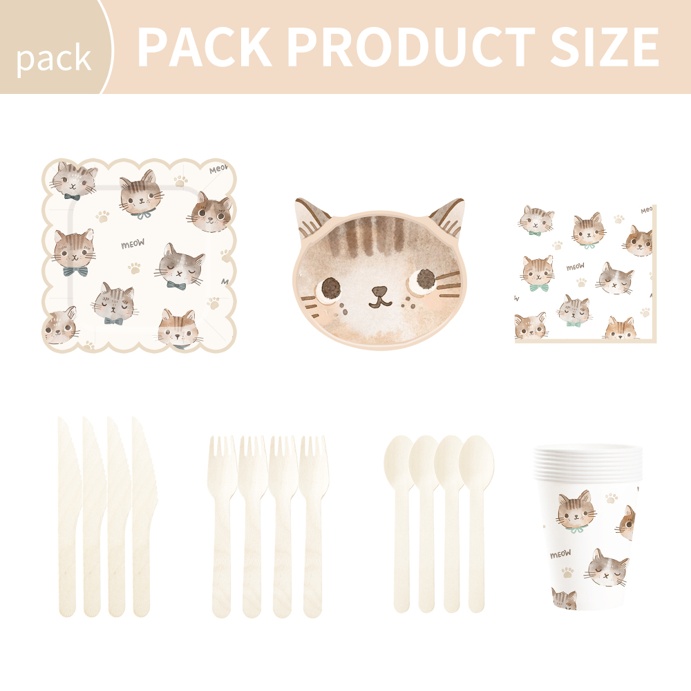 DAMAI Cat Party Set Party Tableware Children's Birthday Pets Including Paper Plates Napkins Tablecloths Cups for 8 Guests