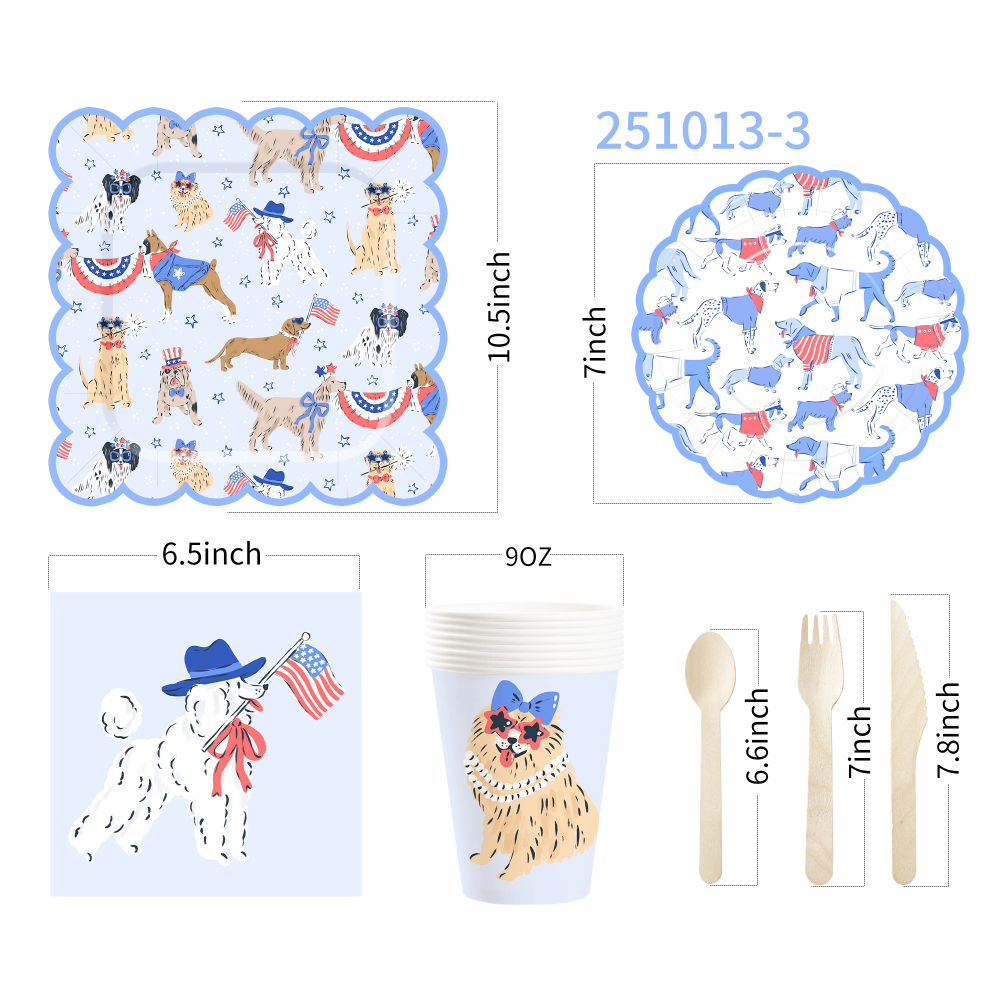 DAMAI Dog Plates and Napkins Party Supplies Dog Theme Party Decorations Blue Puppy Tableware Set Disposable Dinnerware Set