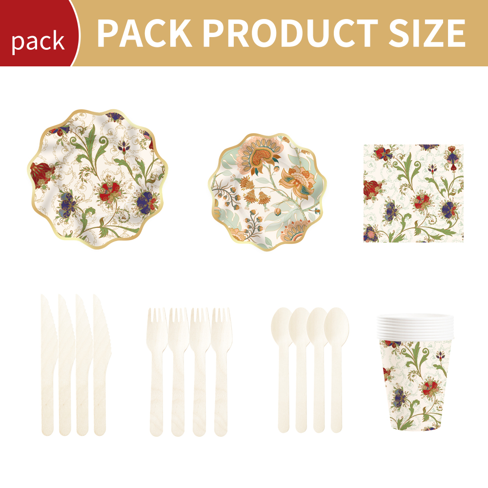 DAMAI Kaki Floral Theme Party Supplies Party Decorations Tableware Set Disposable Dinnerware Set Party Paper Plate