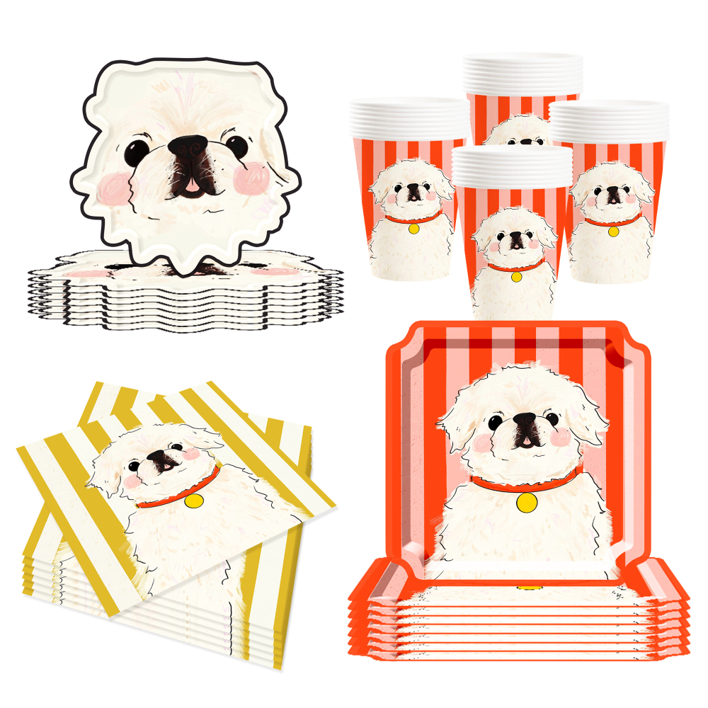 DAMAI Dog Party Set Party Tableware Children's Birthday Pets Including Paper Plates Napkins Tablecloths Cups for 8 Guests