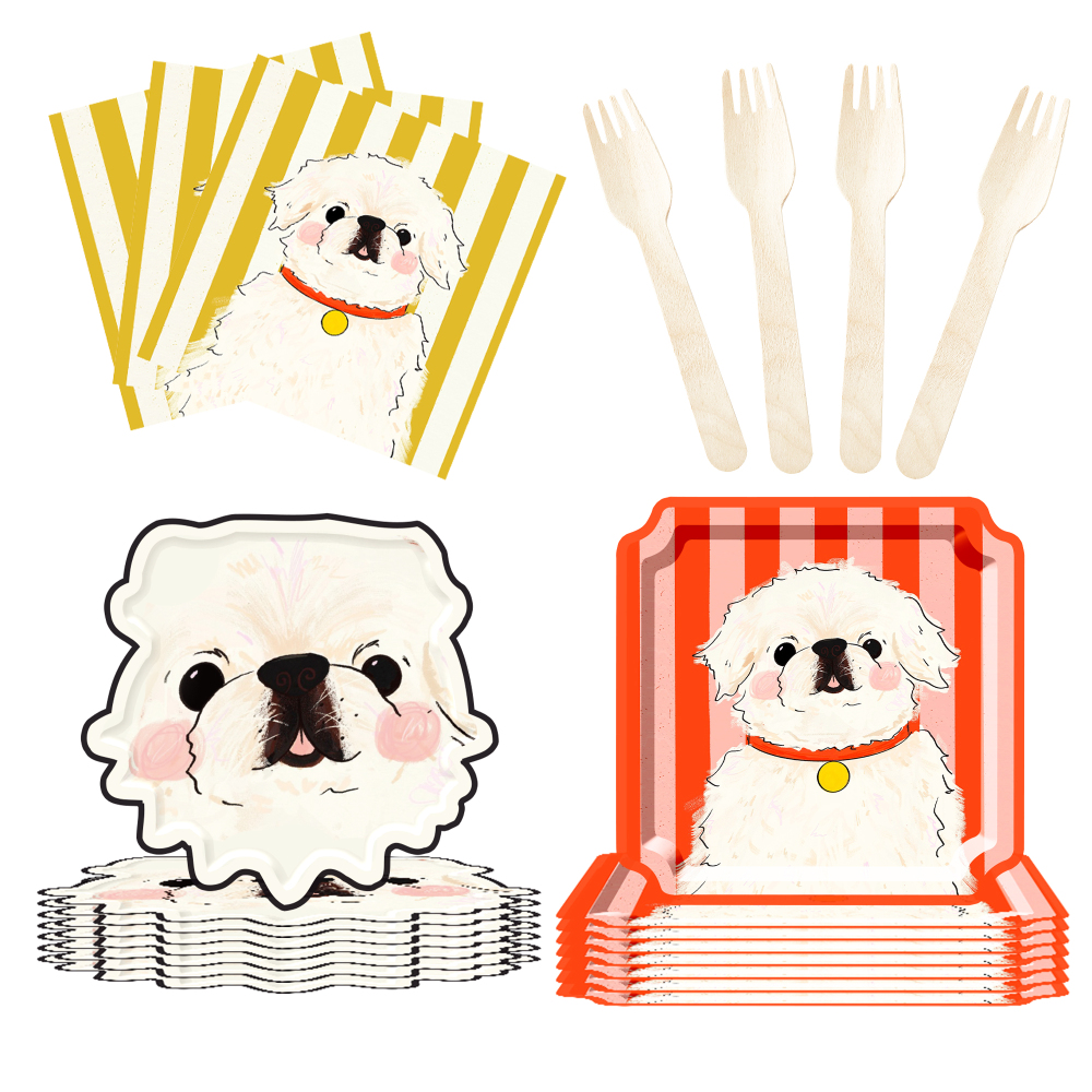 DAMAI Dog Party Set Party Tableware Children's Birthday Pets Including Paper Plates Napkins Tablecloths Cups for 8 Guests
