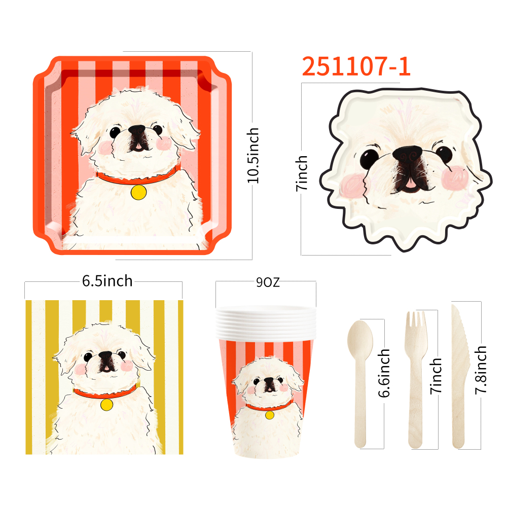DAMAI Dog Party Set Party Tableware Children's Birthday Pets Including Paper Plates Napkins Tablecloths Cups for 8 Guests