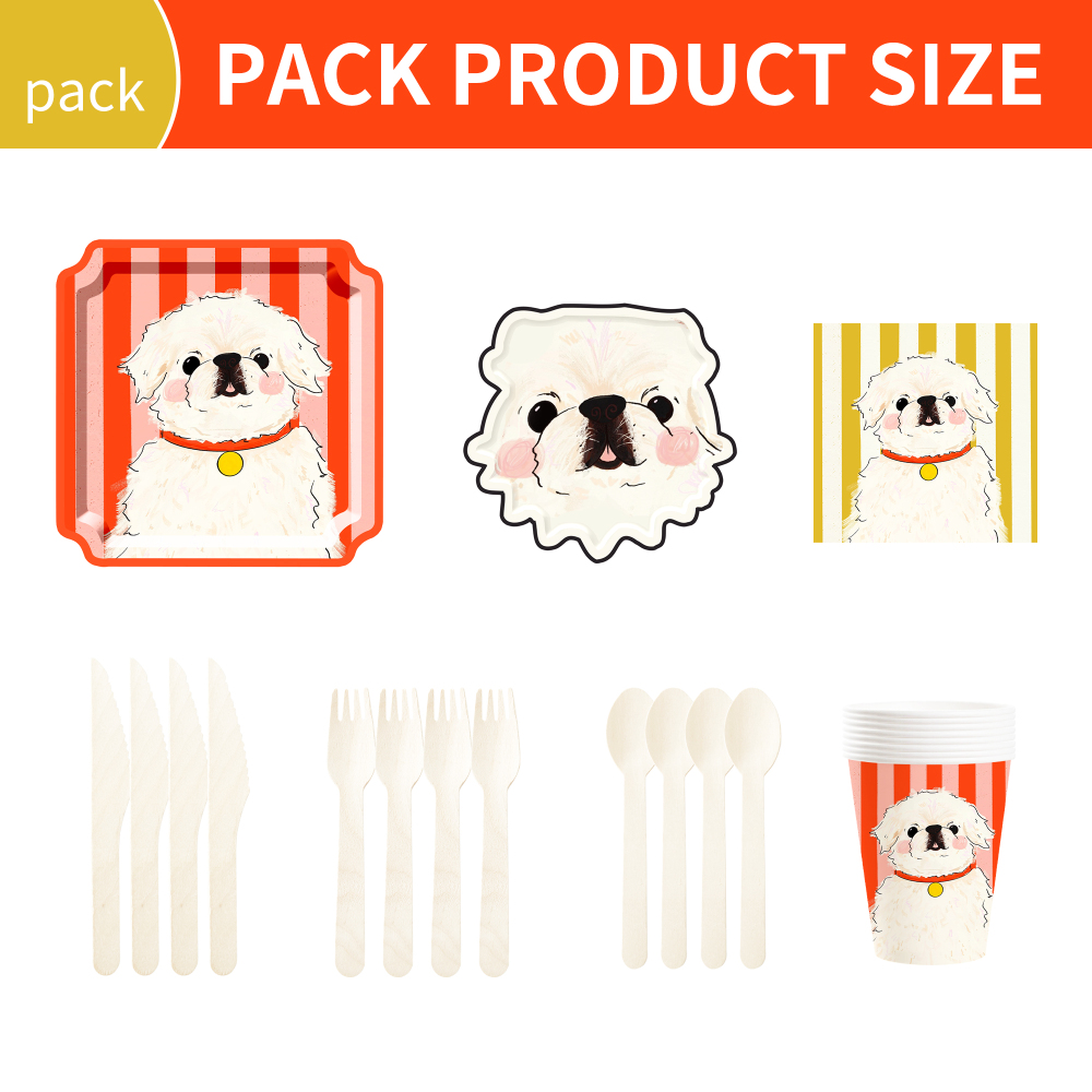 DAMAI Dog Party Set Party Tableware Children's Birthday Pets Including Paper Plates Napkins Tablecloths Cups for 8 Guests