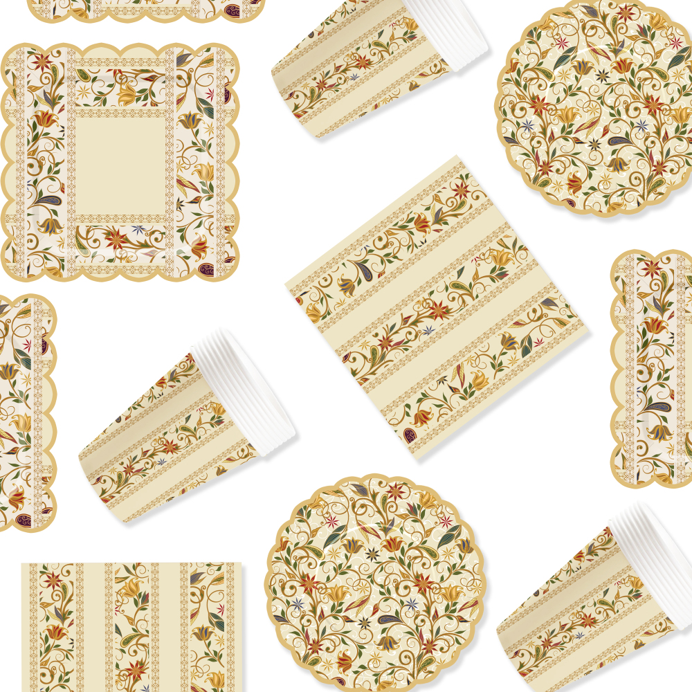 DAMAI New Customized Flower Theme Birthday Party Disposable Paper Plates Napkin Cups Brown Floral Tableware Set