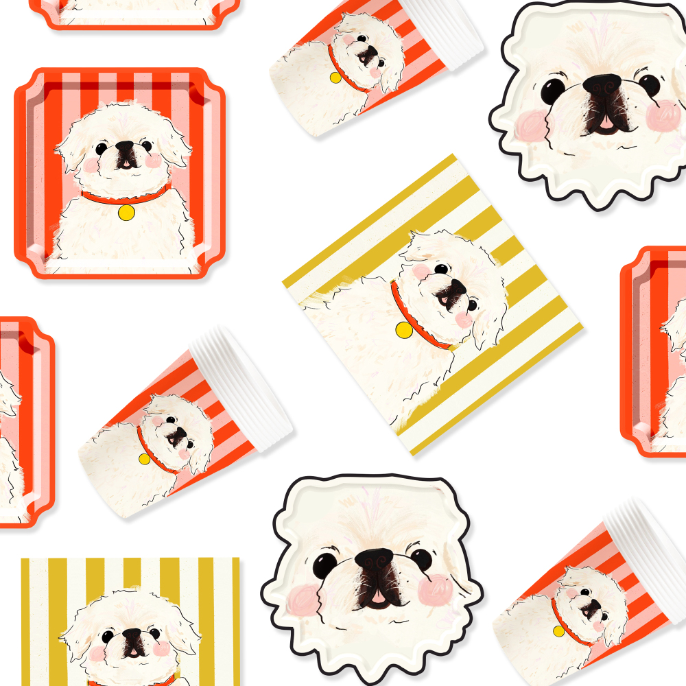 DAMAI Dog Party Set Party Tableware Children's Birthday Pets Including Paper Plates Napkins Tablecloths Cups for 8 Guests