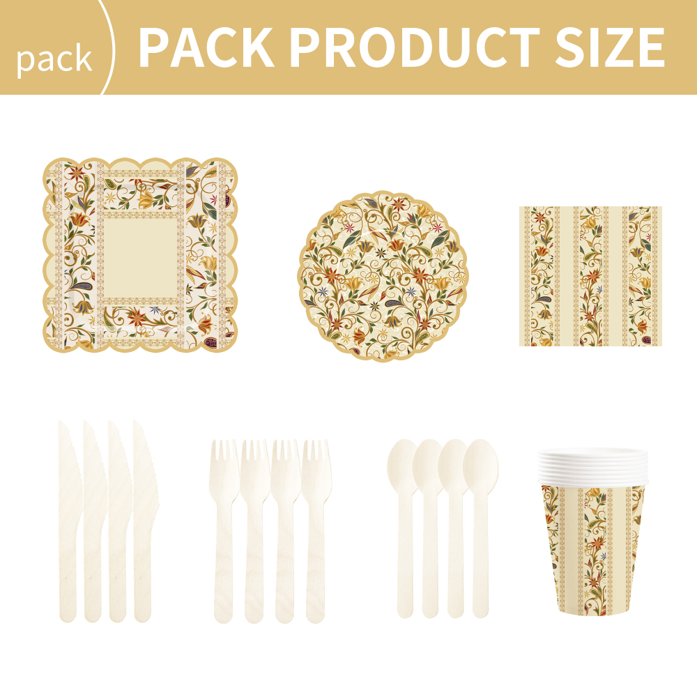 DAMAI New Customized Flower Theme Birthday Party Disposable Paper Plates Napkin Cups Brown Floral Tableware Set