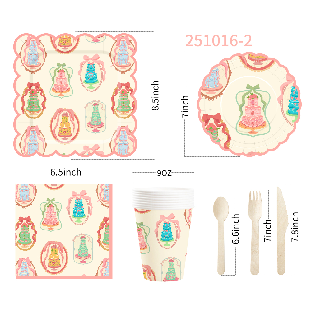 DAMAI Happy Birthday Theme Party Decoration with Cake Disposable Party Paper Plates Cups Napkin with Tableware Set